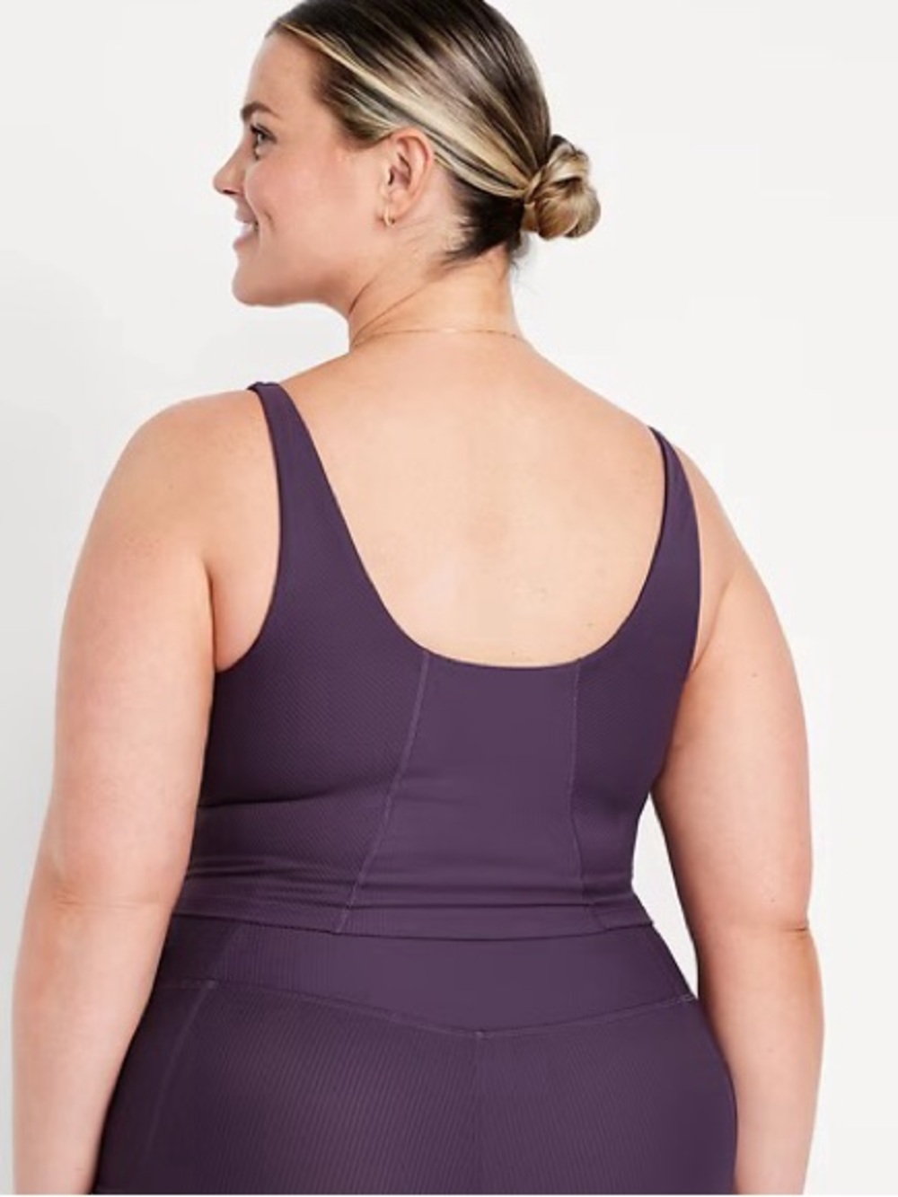 Old Navy Light Support PowerSoft Rib Longline Sports Bra in Purple/ size XXL - Picture 2 of 5